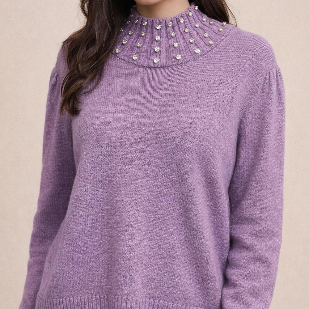 New York & Company Lavender Knit Sweater with Decorative Studs - Picture 8 of 8